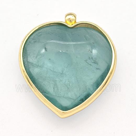 Natural Green Fluorite Heart Pendant Gold Plated