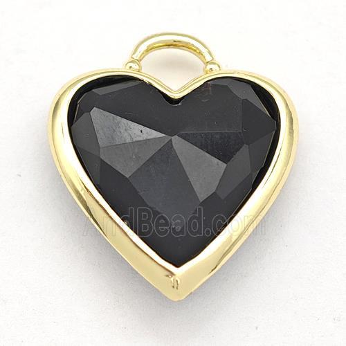 Black Onyx Agate Heart Pendant Faceted Gold Plated