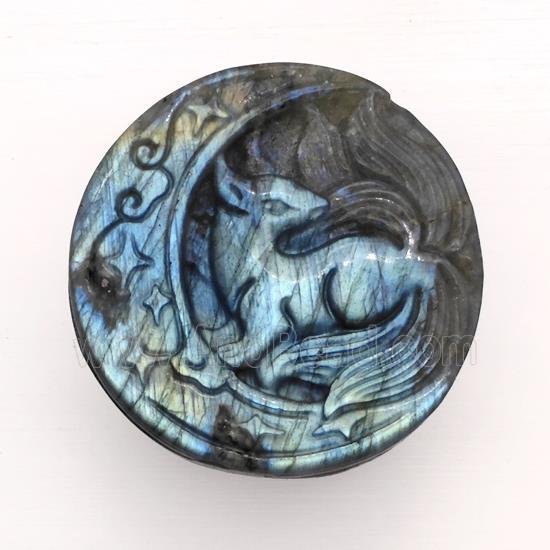 Nine Tailed Fox Charms Labradorite Moon Pendant