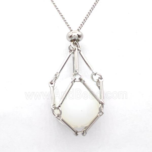 White Opalite Necklace Platinum Plated