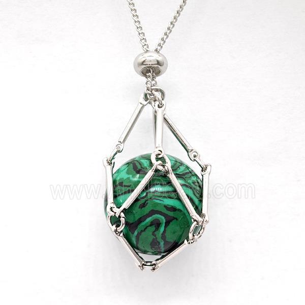 Synthetic Malachite Necklace Platinum Plated