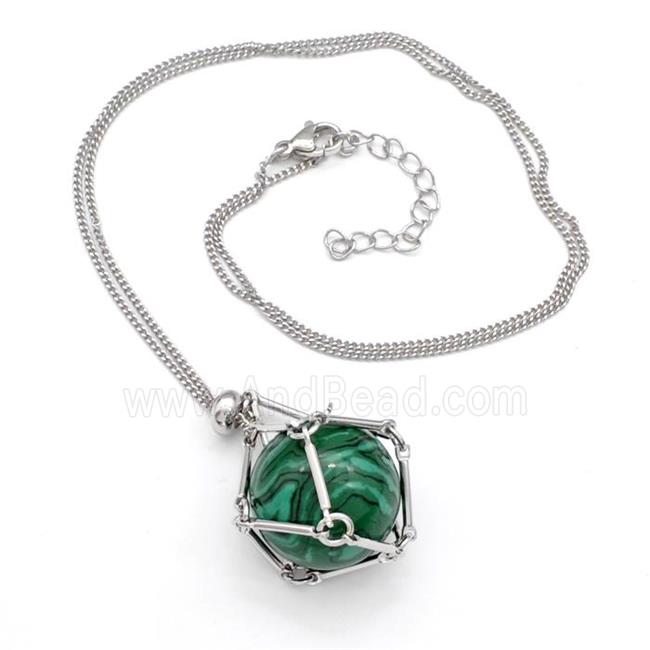 Synthetic Malachite Necklace Platinum Plated