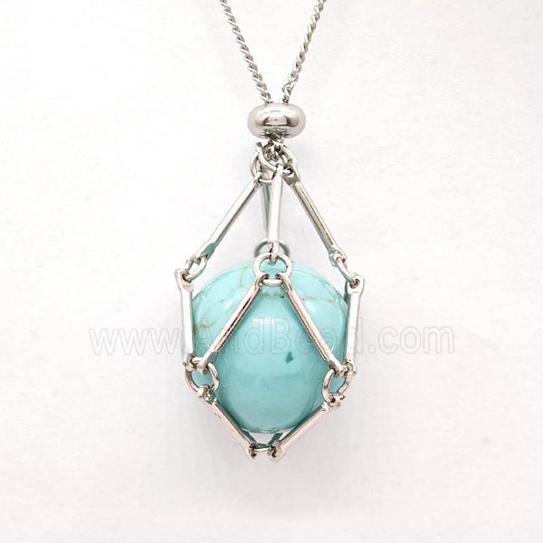 Teal Magnesite Turquoise Necklace Platinum Plated