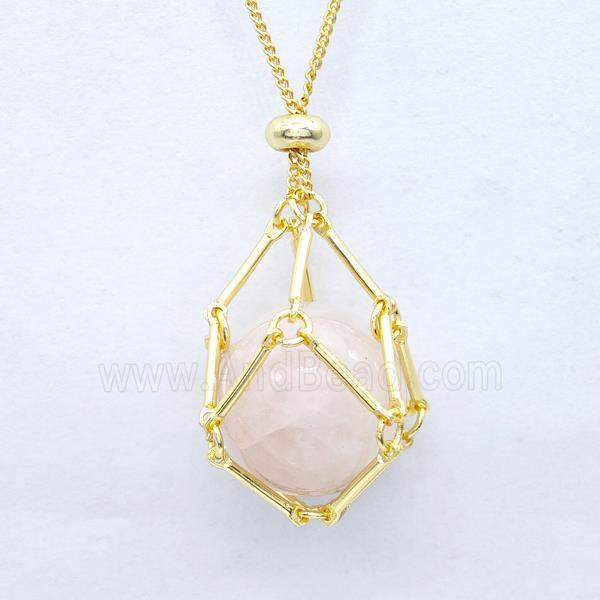 Natural Pink Rose Quartz Necklace Gold Plated