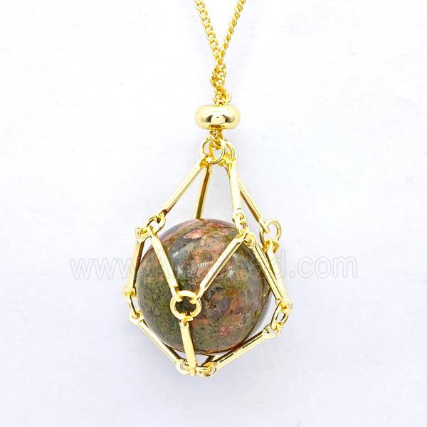 Natural Unakite Necklace Gold Plated