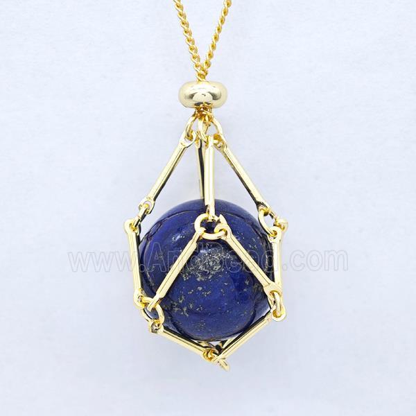 Natural Blue Lapis Lazuli Necklace Gold Plated