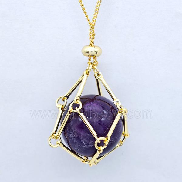 Natural Purple Amethyst Necklace Gold Plated