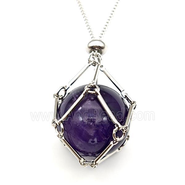 Natural Purple Amethyst Necklace Platinum Plated