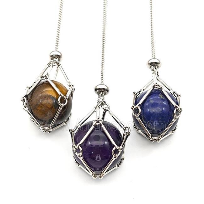 Mixed Gemstone Necklace Platinum Plated