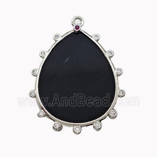 Natural Black Onyx Agate Teardrop Pendant