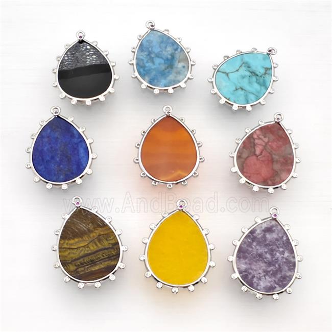 Mix Gemstone Teardrop Pendant Flat