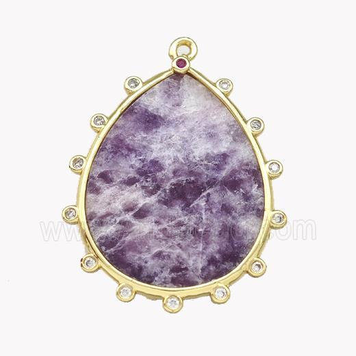 Natural Purple Lepidolite Teardrop Pendant