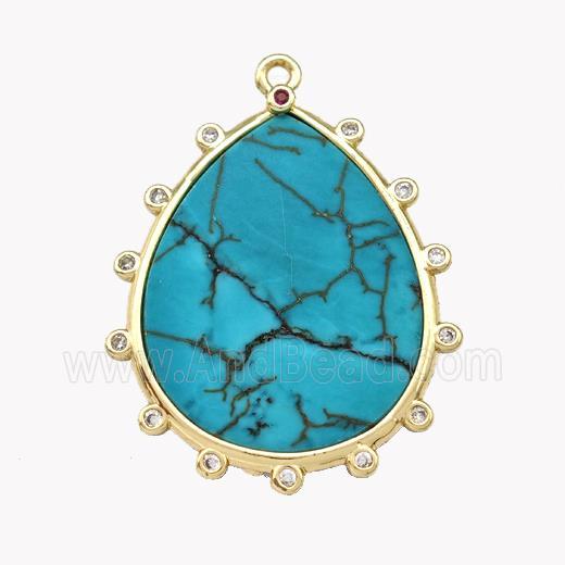Natural Howlite Turquoise Teardrop Pendant Teal Dye