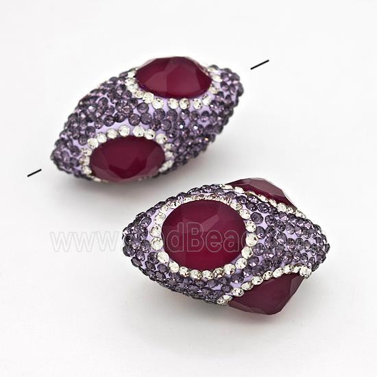 Clay Rice Beads Pave Rhinestone Red Jadeite Glass