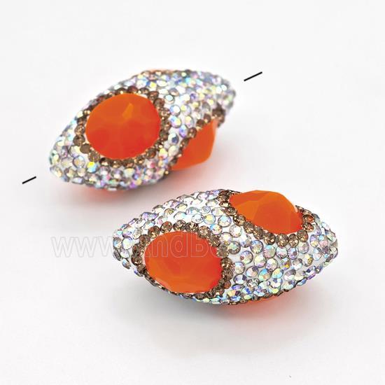 Clay Rice Beads Pave Rhinestone Orange Jadeite Glass