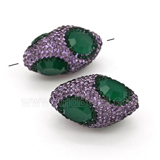 Clay Rice Beads Pave Purple Rhinestone Green Jadeite Glass