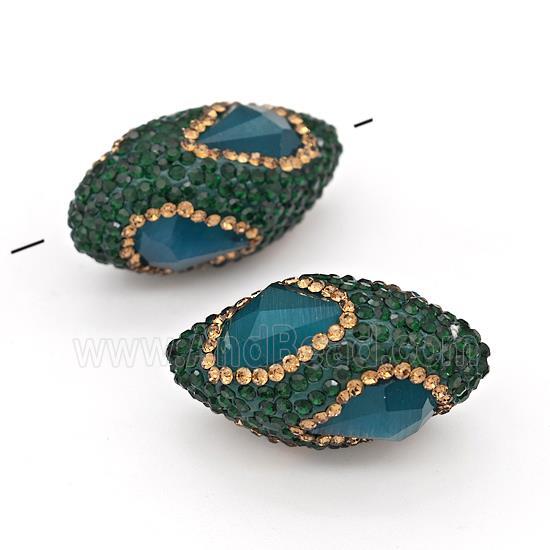 Clay Rice Beads Pave Green Rhinestone Blue Jadeite Glass