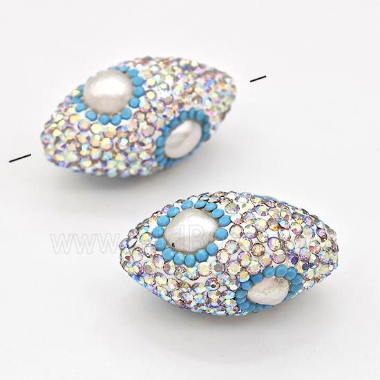 Clay Rice Beads Pave White Rhinestone Pearl