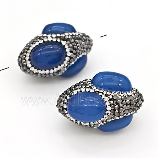 Clay Rice Beads Pave Rhinestone Blue Agate