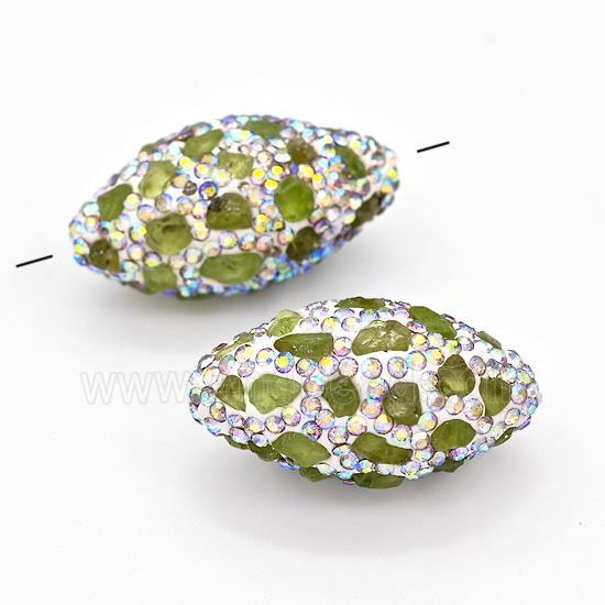Clay Rice Beads Pave White Rhinestone Green Garnet