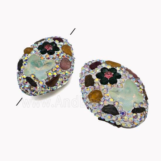 Clay Oval Beads Pave White Rhinestone Tourmaline Multicolor