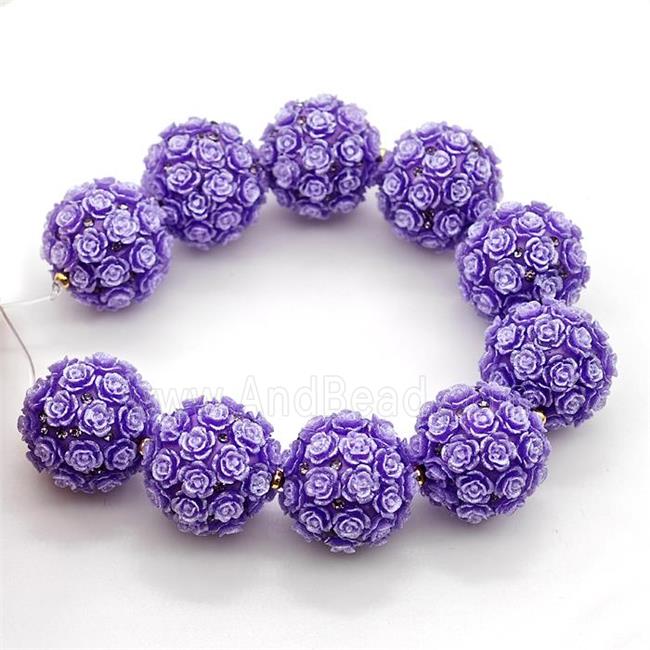 Resin Round Beads Flower Purple