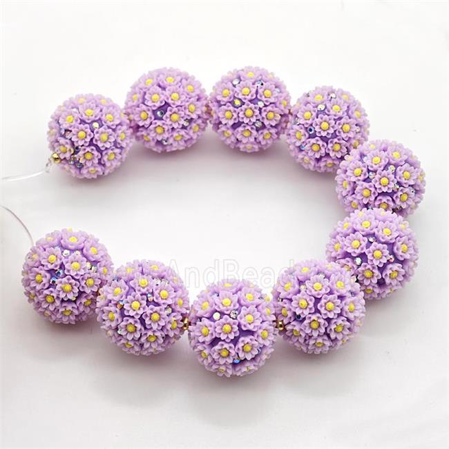 Resin Round Beads Flower Lavender