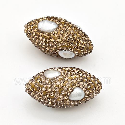 Clay Rice Beads Pave Yellow Rhinestone Pearl