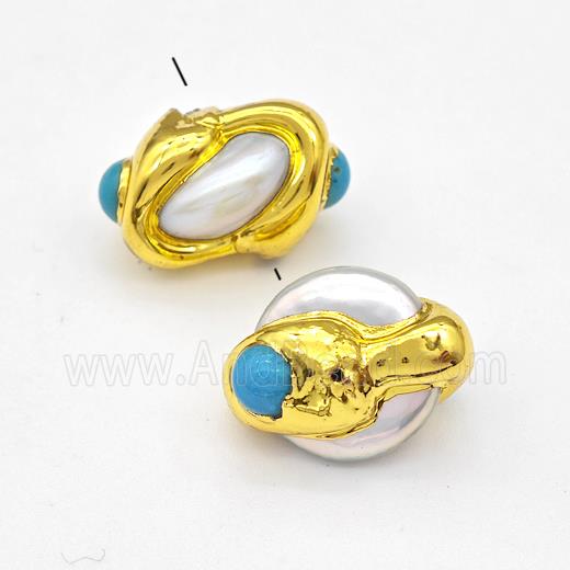 White Pearl Coin Beads Gold Plated