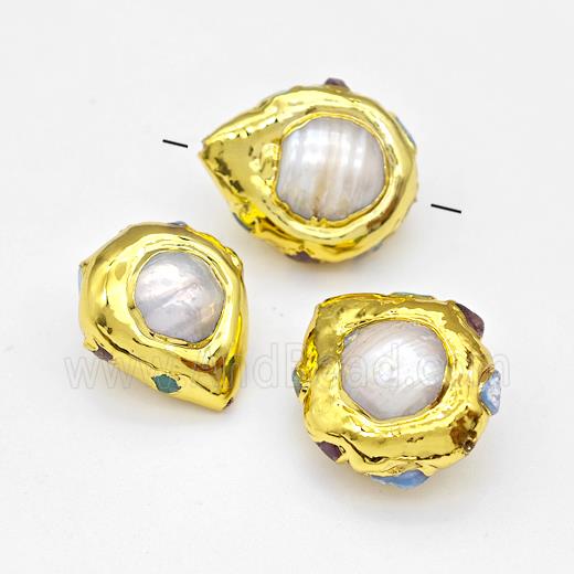 White Pearl Beads Round Gold Plated