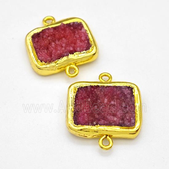 Red Druzy Quartz Rectangle Connector Gold Plated