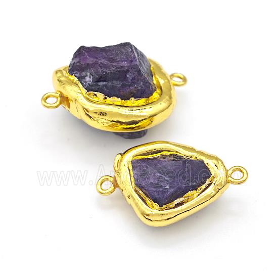Natural Purple Amethyst Nugget Connector Freeform Gold Plated