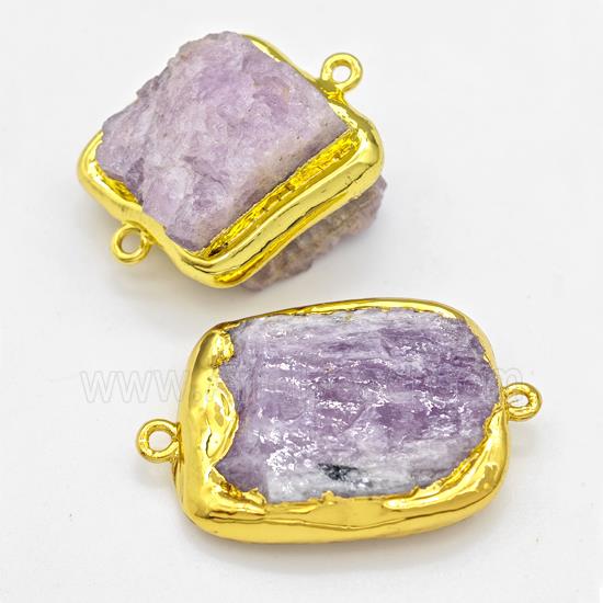 Natural Kunzite Nugget Connector Purple Freeform Gold Plated