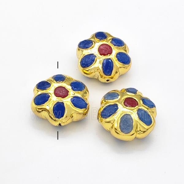 Dye Jade Flower Beads Gold Plated
