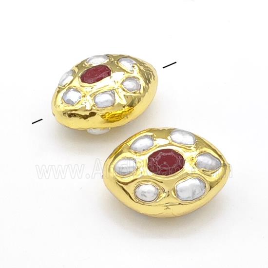 White Pearl Oval Beads Gold Plated