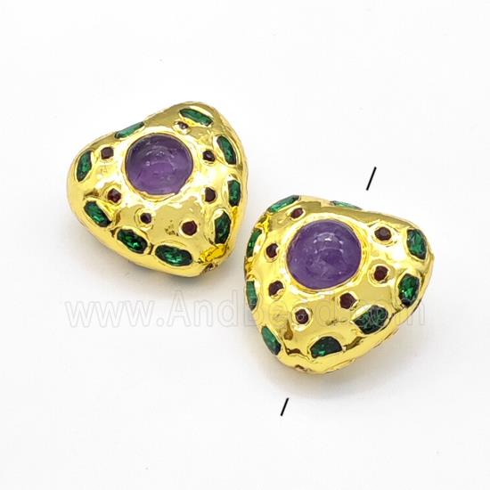 Amehtyst Heart Beads Gold Plated
