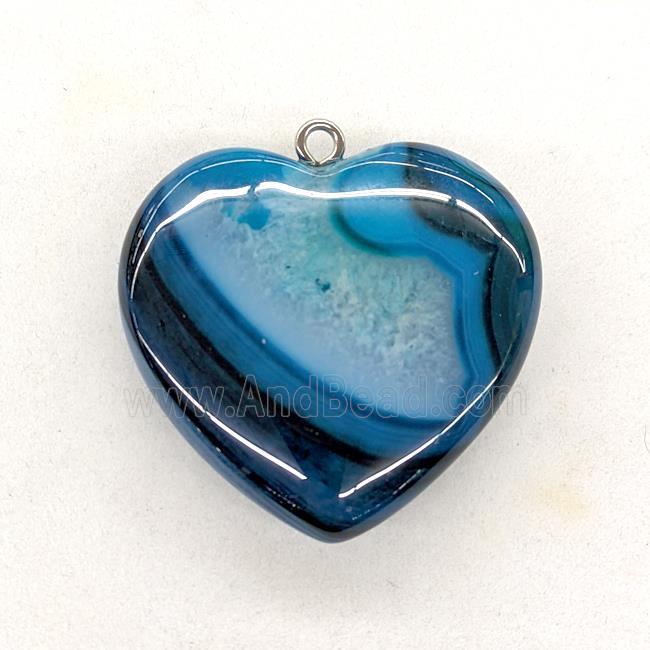 Natural Druzy Agate Heart Pendant Blue Dye