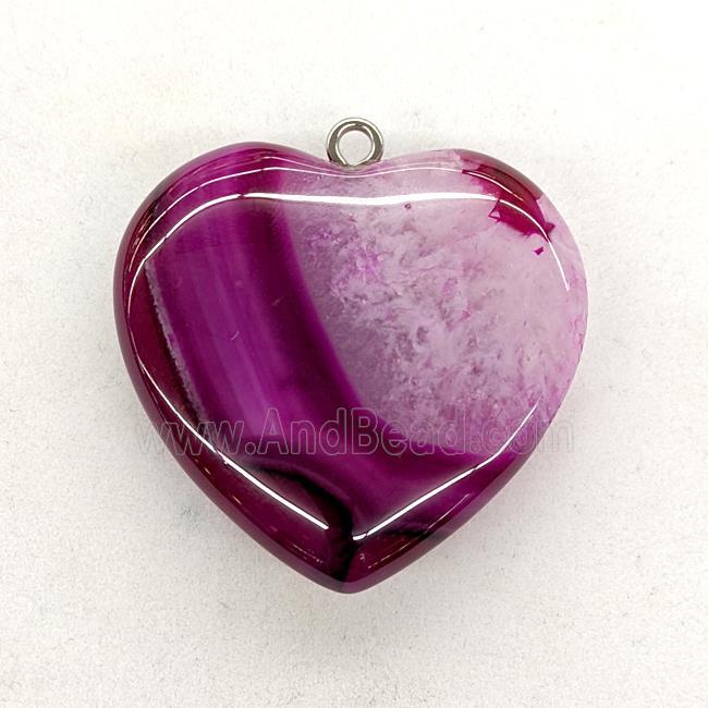 Natural Druzy Agate Heart Pendant Hotpink Dye