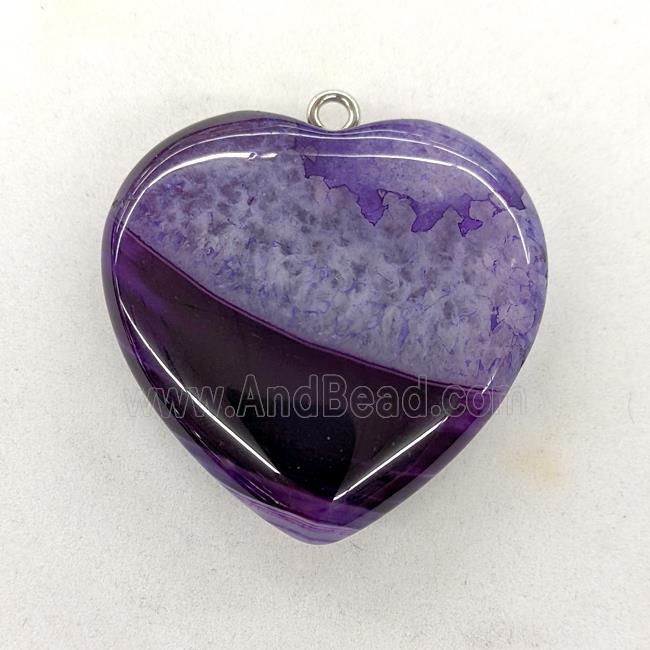 Natural Druzy Agate Heart Pendant Purple Dye