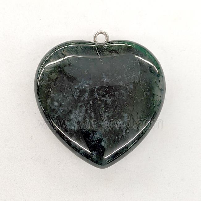 Natural Green Moss Agate Heart Pendant