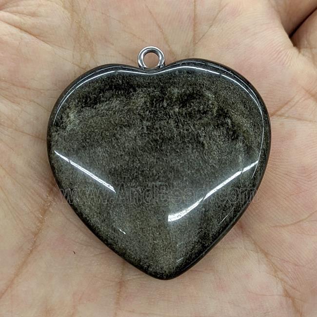 Silver Obsidian Heart Pendant