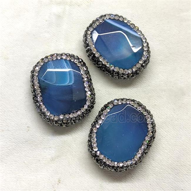 Natural Blue Agate Oval Beads Pave Rhinestone Dye