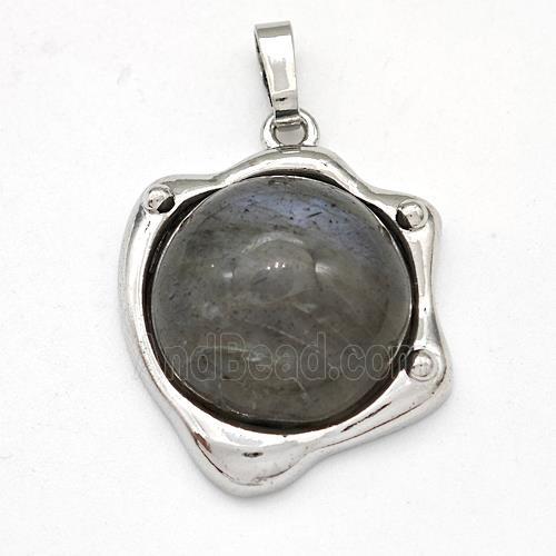 Labradorite Pendant Half Round Platinum Plated