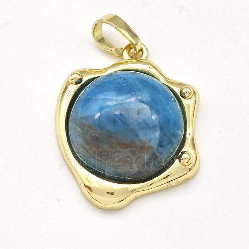 Blue Apatite Pendant Half Round Gold Plated