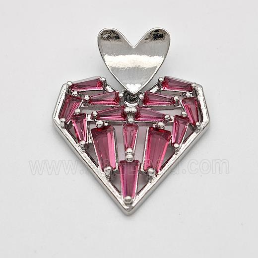 Copper Heart Pendant Micro Pave Zirconia Platinum Plated