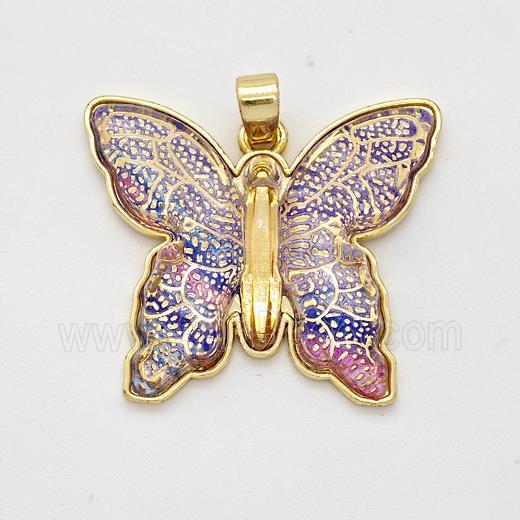 Purple Resin Butterfly Pendant Gold Plated