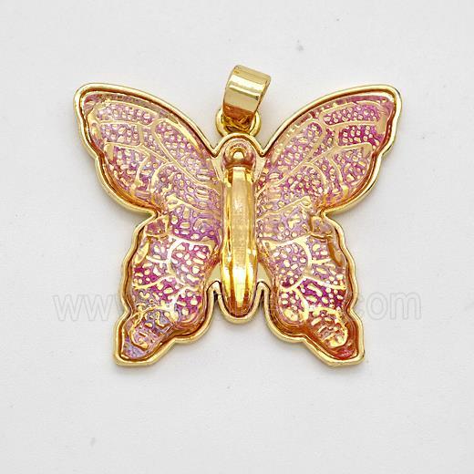 Red Resin Butterfly Pendant Gold Plated
