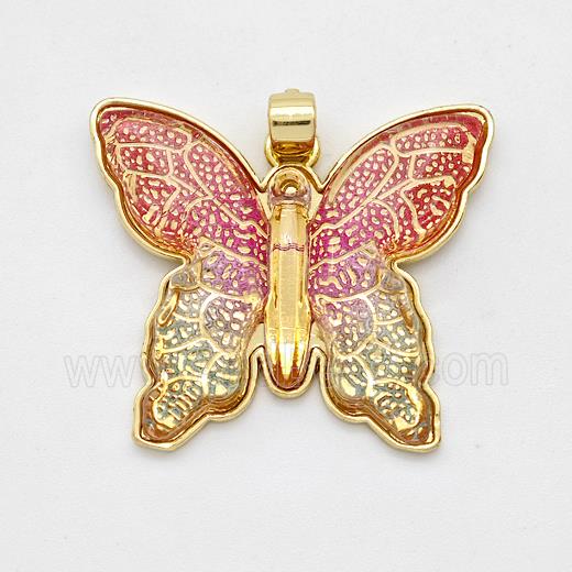 Resin Butterfly Pendant Gold Plated Multicolor