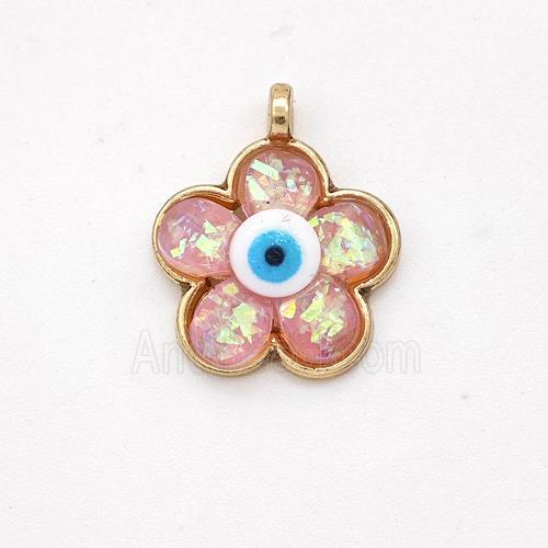 Copper Flower Pendant Pave Pink Fire Opal Eye Gold Plated