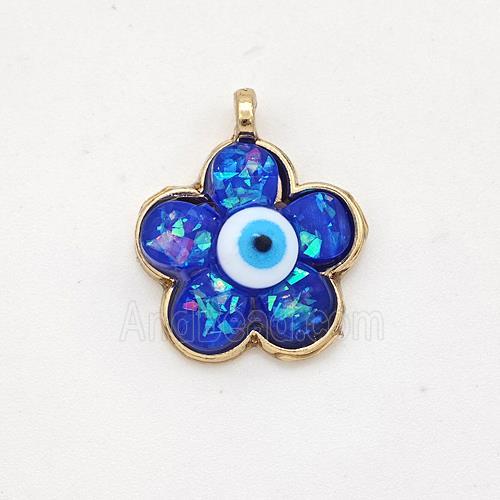 Copper Flower Pendant Pave Blue Fire Opal Eye Gold Plated